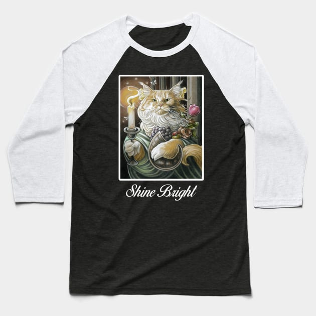 Candle Light Cat - Shine Bright Quote - White Outlined Version Baseball T-Shirt by Nat Ewert Art